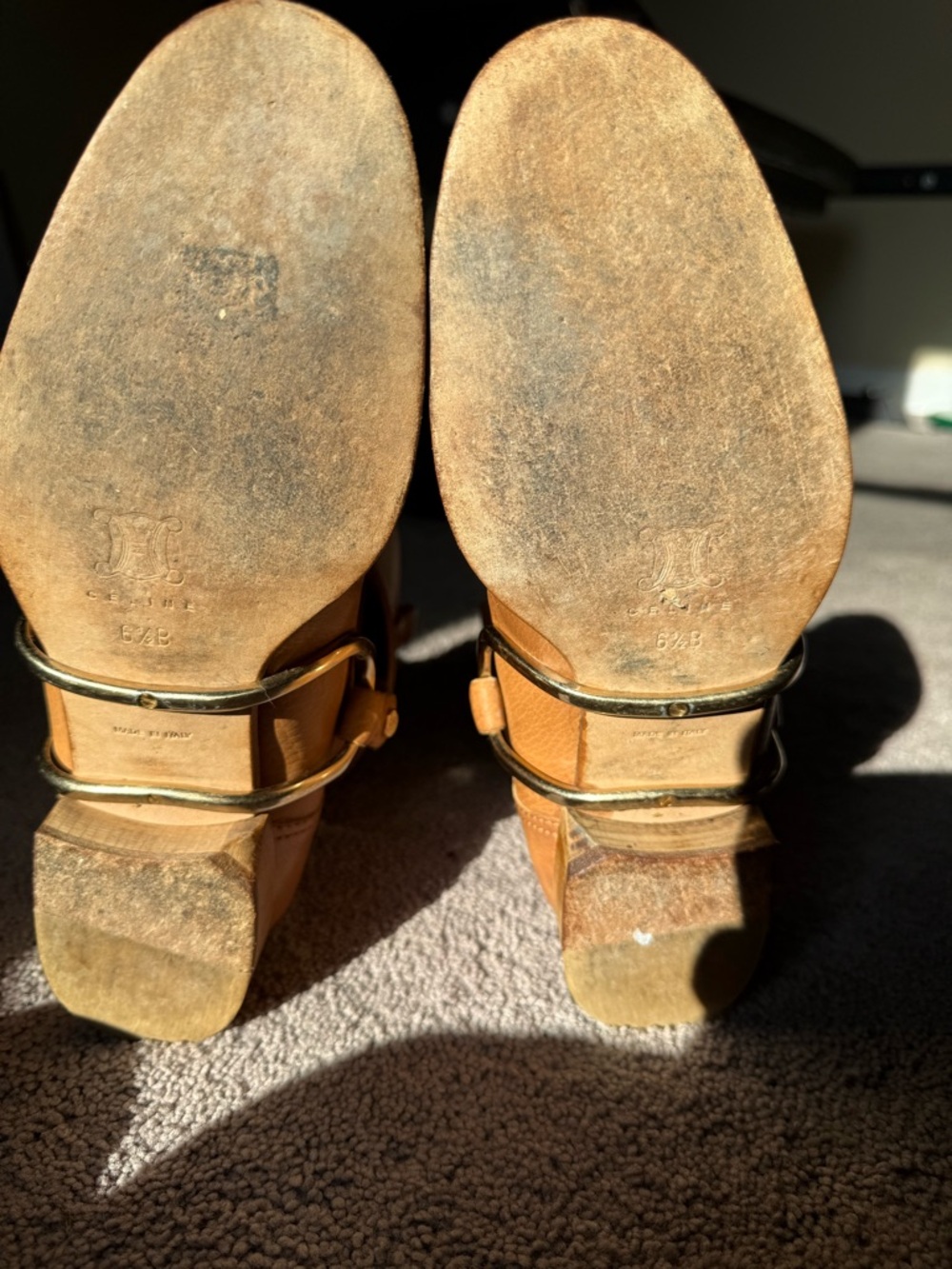 Celine Tan Leather Fold-Over Ankle Boots with Buckle Ring - Picture 7 of 7